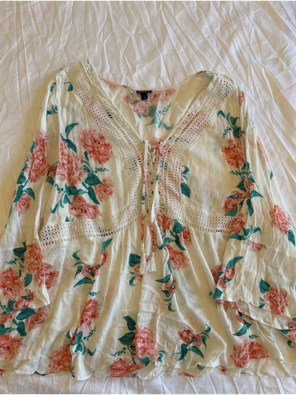 torrid Cream Boho Tunic with Pink Floral & Green Leaves size 5